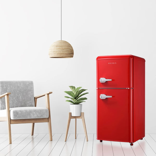 English Elm 3.5cu.ft Two Door Compact Mini Fridge Wood Finish Freezer Dorm Bar Office Red W1002P210642