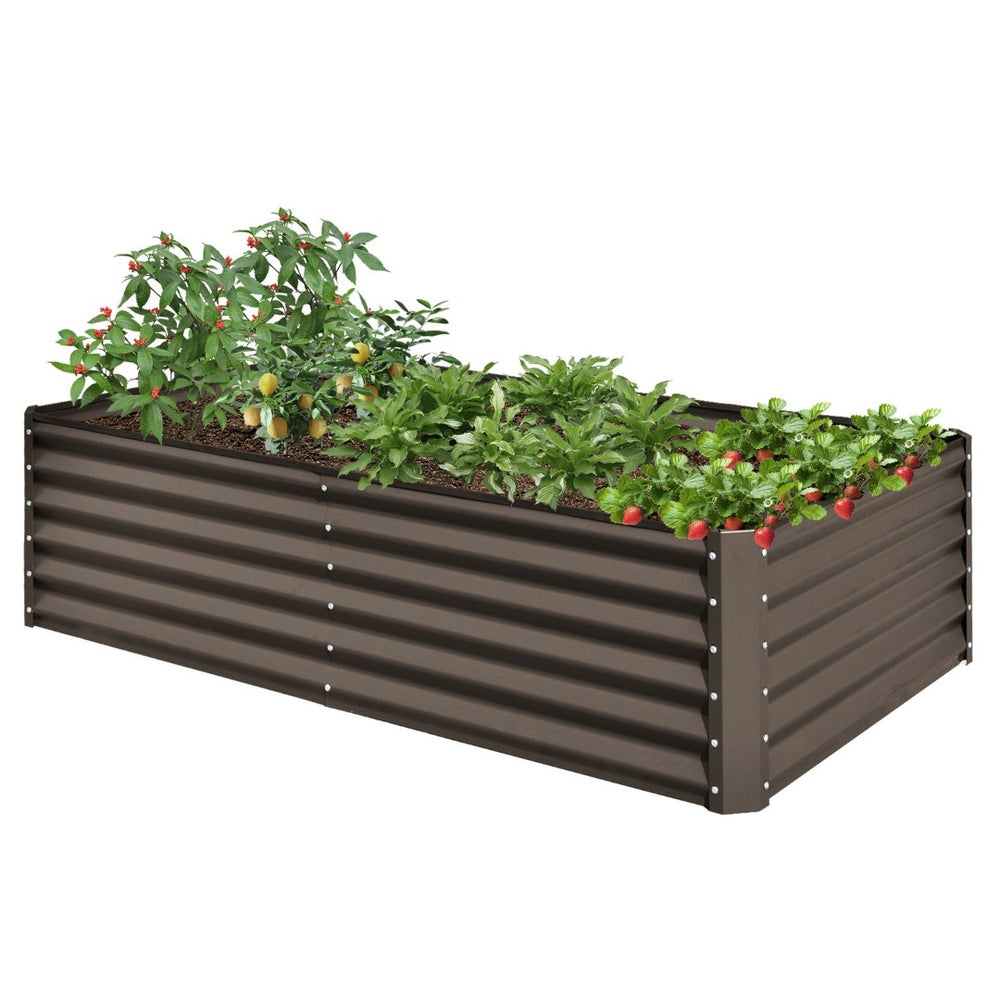 English Elm 6x3x1.5ft Galvanized Steel Raised Garden Bed Deep Root Planter for Yard Vegetables Brown W1859P430211
