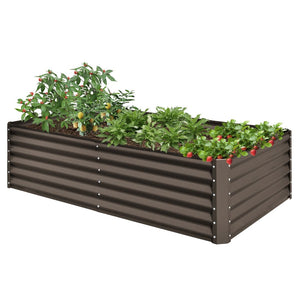 English Elm 6x3x1.5ft Galvanized Steel Raised Garden Bed Deep Root Planter for Yard Vegetables Brown W1859P430211
