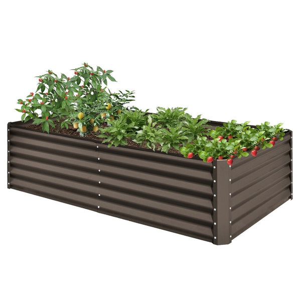 English Elm 6x3x1.5ft Galvanized Steel Raised Garden Bed Deep Root Planter for Yard Vegetables Brown W1859P430211