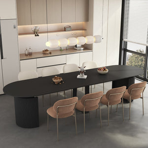 English Elm Extendable Wood Console Dining Table Seats Ten Open Leg Design for Home or Office Black W1321S00055