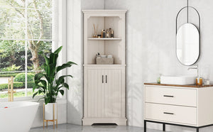 English Elm Tall Corner Cabinet with Open Shelves Enclosed Storage for Living or Dining Rooms W1580P425307