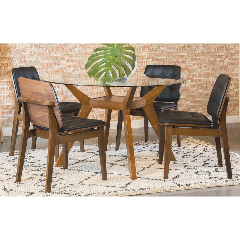 English Elm Flynn Round Tempered Glass Dining Set Seats Four with Tufted Leatherette Chairs B062S01801
