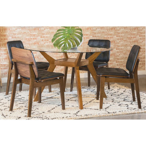 English Elm Flynn Round Tempered Glass Dining Set Seats Four with Tufted Leatherette Chairs B062S01801