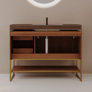 English Elm 36" Freestanding Bathroom Vanity Sintered Stone Top Integrated Basin Gold Hardware W3136S00058