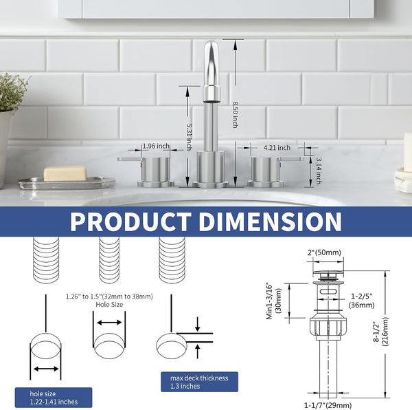 English Elm Widespread 2-Handle Bathroom Faucet 8" Centerset High-Arch Gooseneck 360° Swivel Water-Saving Chrome T3177P351677