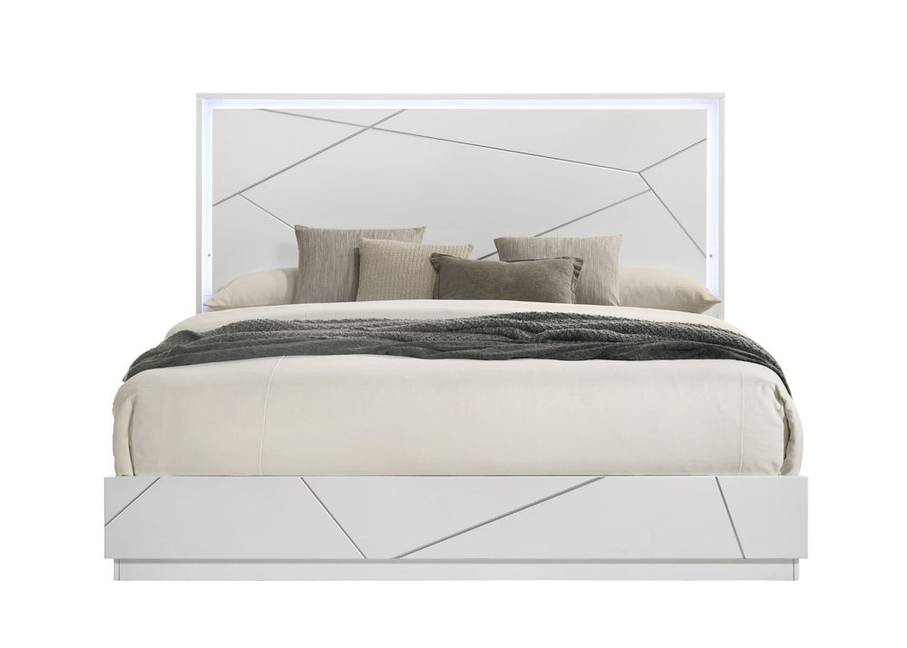 English Elm Esther Glam Queen Platform Bed with Led Headboard in High Gloss White Finish B2756S00027