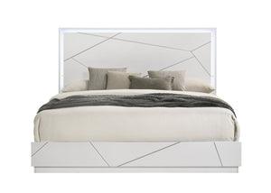English Elm Esther Glam Queen Platform Bed with Led Headboard in High Gloss White Finish B2756S00027