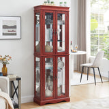 Lighted Glass Curio Display Cabinet,Display Cabinet,Glass Storage Cabinet Glass Wine Cabinet Wood Frame Toy Display For Living Room, Kitchen, Pantry Light Bulb Included Cherry