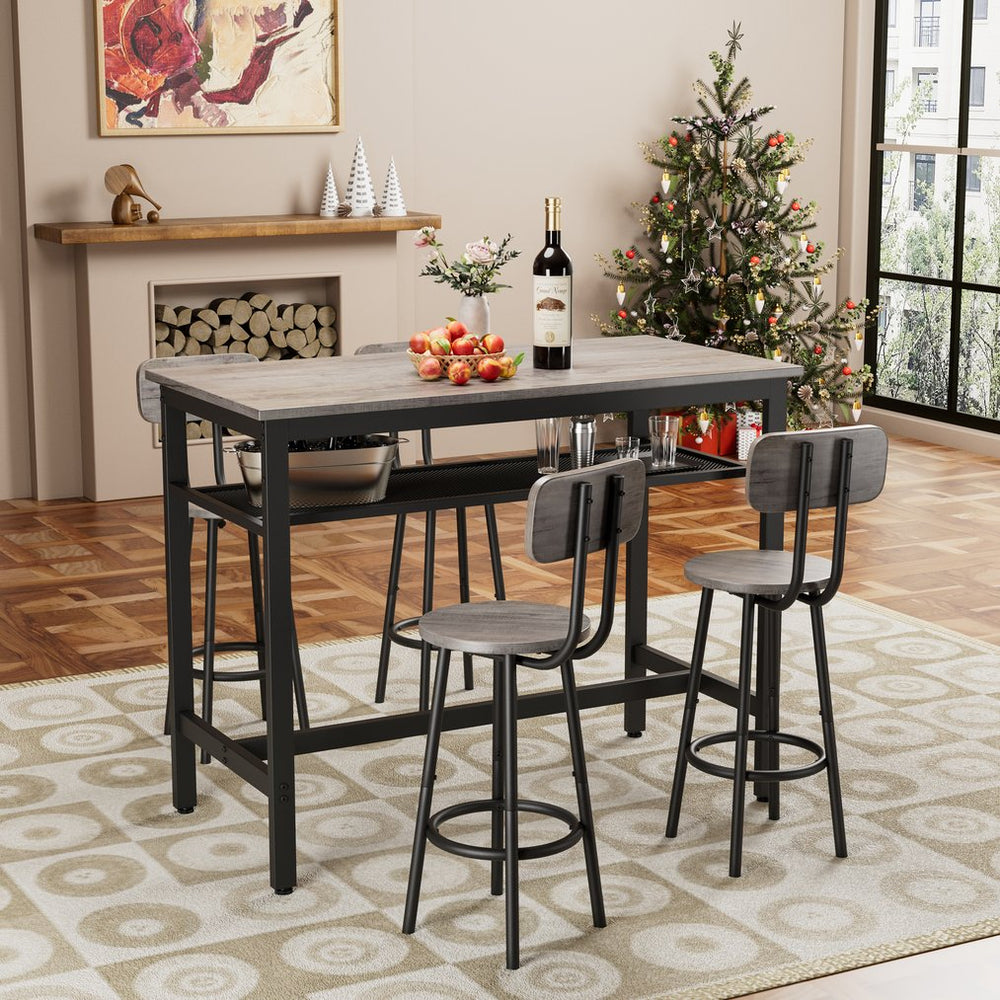 English Elm Bar Modern 5-Piece Counter Height Dining Set for 4 — Space-Saving, Easy-Clean MDF Top & Sturdy Iron Frame Antique Grey W578P303837