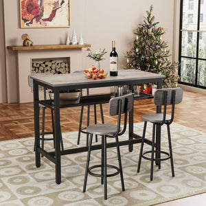 English Elm Bar Modern 5-Piece Counter Height Dining Set for 4 — Space-Saving, Easy-Clean MDF Top & Sturdy Iron Frame Antique Grey W578P303837