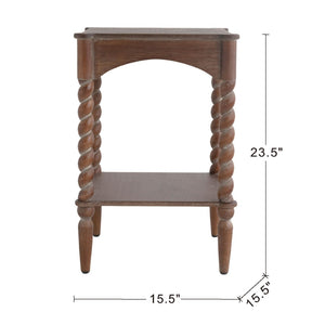 English Elm 15.5x15.5x23.5" Farmhouse Wood Side Table Barley Twist Legs Tiered Open Shelving W2078P460667