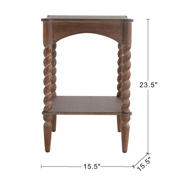 English Elm 15.5x15.5x23.5" Farmhouse Wood Side Table Barley Twist Legs Tiered Open Shelving W2078P460667