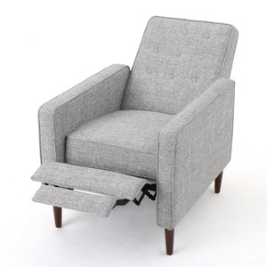 English Elm Christopher Knight Home® - Fabric Recliner Chair Mid-Century Modern Pushback Single Sofa with Tufted Cushion, Birch Legs, Cozy Comfort LIGHT GREY 60741.00LGT