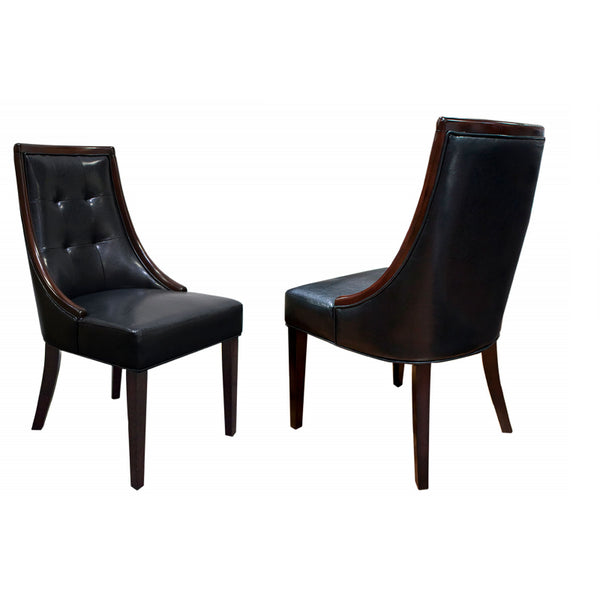English Elm Faux Tufted Dining Chair Set of 2 - Black Faux Leather Seats, Espresso Wood Trim, Sturdy Traditional Design B011P357279
