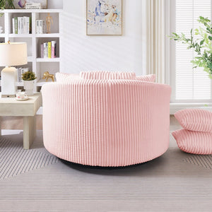 English Elm 360° Swivel Round Corduroy Lounge Chair Oversized Sculptural Seat for Living Room Pink W3705S00040