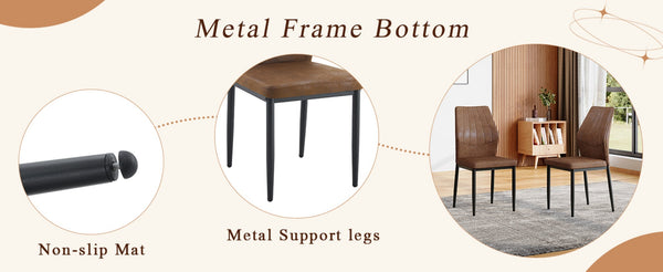 English Elm One 5 Piece Dining Set 63 Inch Table Dark Wood Grain Top with Brown Fabric Chairs W1151S04407