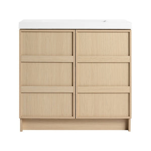 English Elm 36" Freestanding Bathroom Vanity Plywood Base Resin Sink Soft Close Storage W999S00509