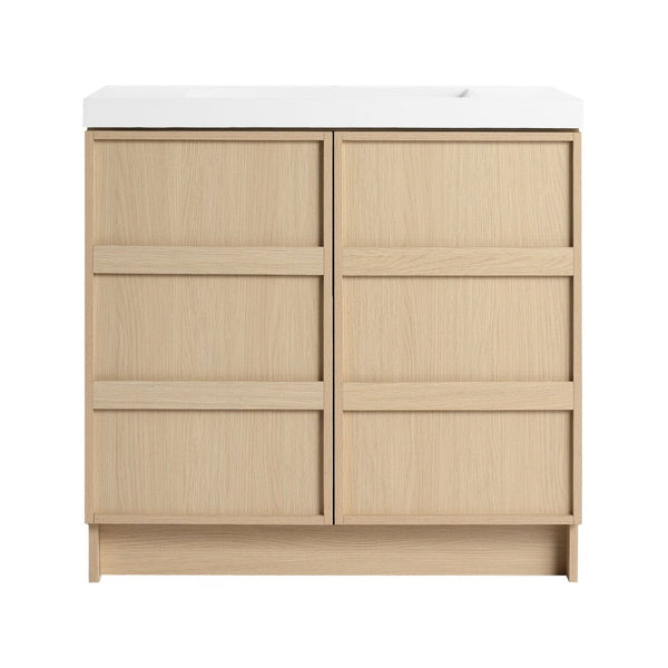 English Elm 36" Freestanding Bathroom Vanity Plywood Base Resin Sink Soft Close Storage W999S00509