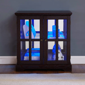 English Elm Led Curio Display Cabinet - Antique Cherry Showcase With Adjustable Shelves, Bluetooth Led Lights & More! W2275P231694