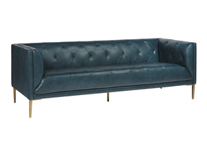 Sunpan Westin Sofa - Timeless Elegance with Diamond Tufting and Antique Brass Feet for Stylish Living Spaces Vintage Peacock Leather