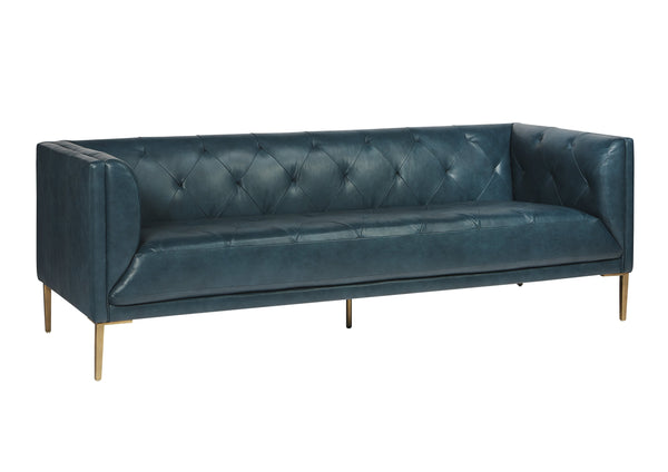 Sunpan Westin Sofa - Timeless Elegance with Diamond Tufting and Antique Brass Feet for Stylish Living Spaces Vintage Peacock Leather