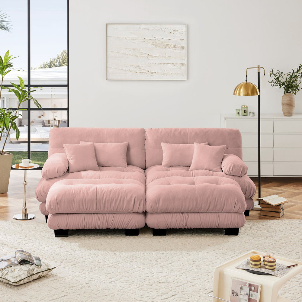 English Elm Cloud Chenille Sleeper Sofa With 2 Lumbar Pillows & Ottomans - Stylish Comfort For Modern Living W714S01009