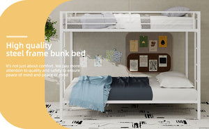 English Elm Multi Square Tube Iron Bunk Bed Full over Full, Sturdy White Metal Frame, Space-Saving Dual Sleep Solution W1935P360912
