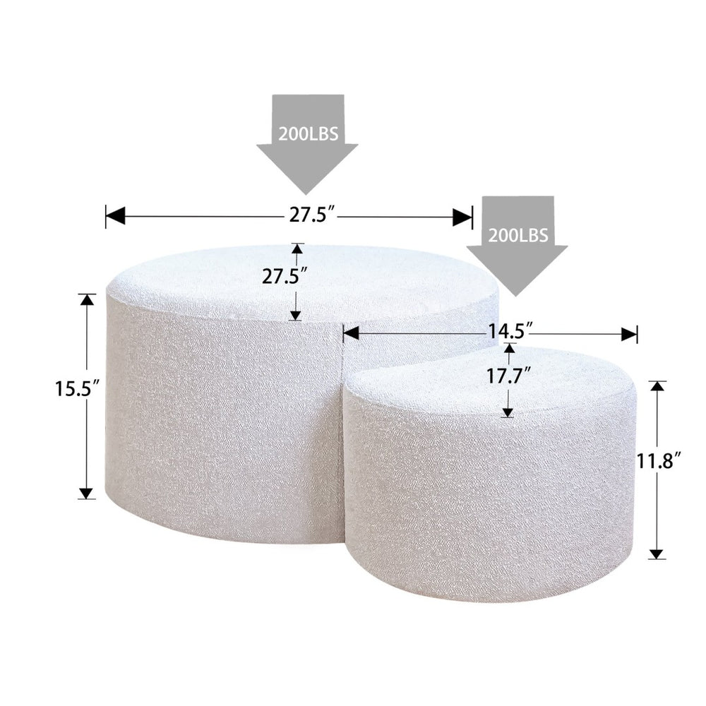 English Elm Upholstered Round Nesting Ottoman Set Beige Yarn Fabric Footrest for Living Room W1435P163393