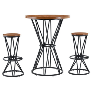 English Elm Single Package Industrial Bar Set Round Mdf Top with Metal Frame Seats 2 for Kitchen Walnut+Black W1151P434792