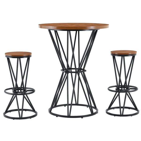 English Elm Single Package Industrial Bar Set Round Mdf Top with Metal Frame Seats 2 for Kitchen Walnut+Black W1151P434792