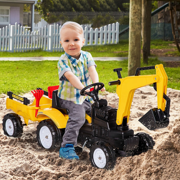 English Elm Aosom Kids Pedal Ride on Excavator Toy with Digging Bucket and Detachable Trailer W2225P217064
