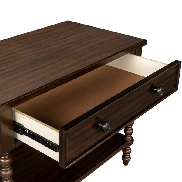 English Elm Large Cottage Nightstand with Spindle Legs Open Shelf and Drawer for King Beds Morocco Brown B035P408398
