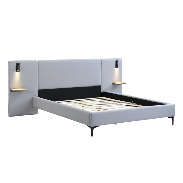 English Elm Christopher Knight Home® - Chic Linen Upholstered Bed With Integrated Lighting & Shelving, Grey Queen, Stylish Bedroom Retreat N769P264794Q