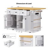 English Elm K&K 53Inch Large Kitchen Island With Drop Leaf, Power Outlet, Door Internal Storage Rack, Rolling Kitchen Cart On 5 Wheels With 5 Open Side Racks For Kitchen, Dining Room,White(Not Include Bar Stools)