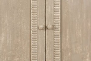 Sarreid Pie Crust Sideboard With 4 Doors & 2 Removable Shelves In Worn Grey Finish – Stylish Storage Solution Beige  29939