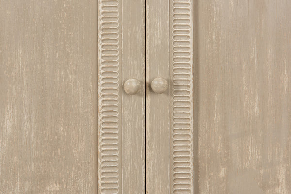 Sarreid Pie Crust Sideboard With 4 Doors & 2 Removable Shelves In Worn Grey Finish – Stylish Storage Solution Beige  29939