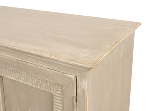 Sarreid Pie Crust Sideboard With 4 Doors & 2 Removable Shelves In Worn Grey Finish – Stylish Storage Solution Beige  29939