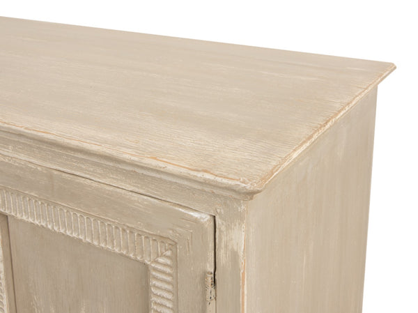 Sarreid Pie Crust Sideboard With 4 Doors & 2 Removable Shelves In Worn Grey Finish – Stylish Storage Solution Beige  29939
