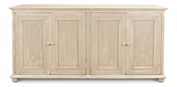 Sarreid Pie Crust Sideboard With 4 Doors & 2 Removable Shelves In Worn Grey Finish – Stylish Storage Solution Beige  29939