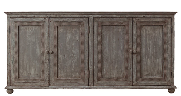Sarreid Pie Crust Sideboard With 4 Doors & 2 Removable Shelves In Worn Grey Finish – Stylish Storage Solution Beige  29939