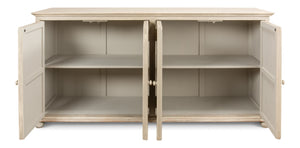 Sarreid Pie Crust Sideboard With 4 Doors & 2 Removable Shelves In Worn Grey Finish – Stylish Storage Solution Beige  29939
