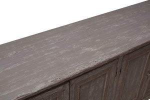 Sarreid Pie Crust Sideboard With 4 Doors & 2 Removable Shelves In Worn Grey Finish – Stylish Storage Solution Beige  29939