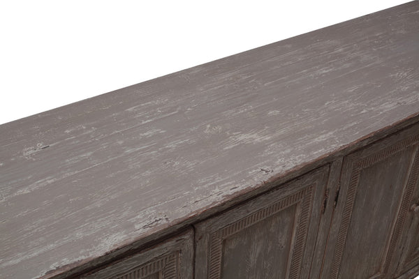 Sarreid Pie Crust Sideboard With 4 Doors & 2 Removable Shelves In Worn Grey Finish – Stylish Storage Solution Beige  29939