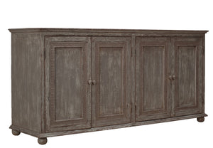 Sarreid Pie Crust Sideboard With 4 Doors & 2 Removable Shelves In Worn Grey Finish – Stylish Storage Solution Beige  29939