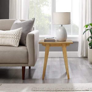 English Elm Walker Edison - Japandi Minimal Solid Wood Side Table with Tapered Legs — Sleek Veneer Nightstand for Small Spaces Light Brown 24.83 L x 22.94 W x 4.57 H B185P168911