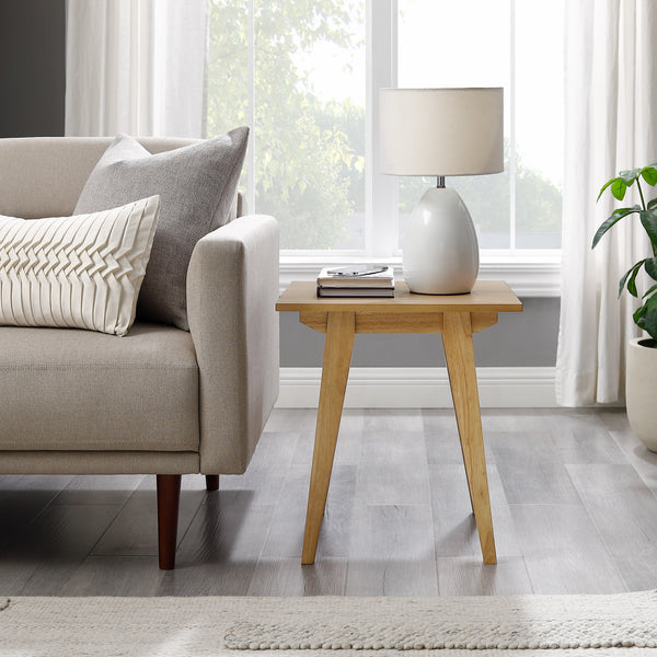 English Elm Walker Edison - Japandi Minimal Solid Wood Side Table with Tapered Legs — Sleek Veneer Nightstand for Small Spaces Light Brown 24.83 L x 22.94 W x 4.57 H B185P168911