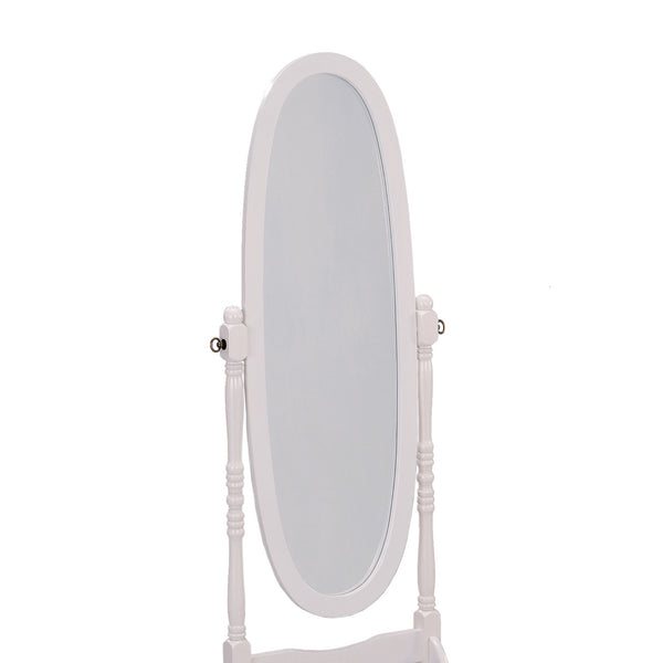 English Elm 59.25" Tall Standing Wooden Floor Mirror with Elegant Oval Cheval Frame, Adjustable Tilt and Classic Finish White B072115937
