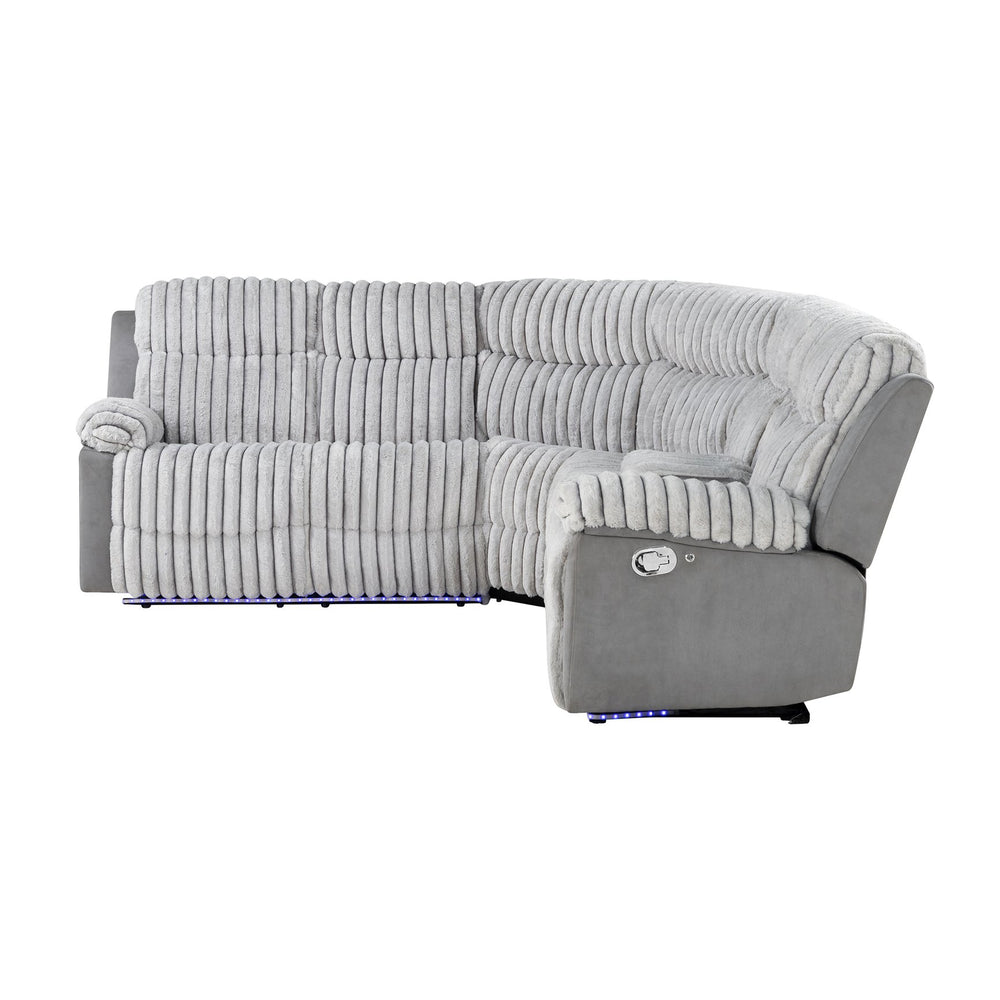 English Elm Bruni Grey Sectional with LED, Plush Upholstered 100% Polyester, Manual Recline, Medium-Firm Comfort B201S00309