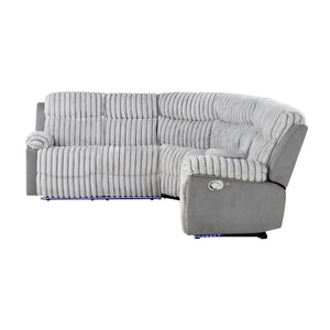 English Elm Bruni Grey Sectional with LED, Plush Upholstered 100% Polyester, Manual Recline, Medium-Firm Comfort B201S00309